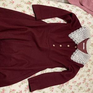 Red wool dress with Peter Pan collar